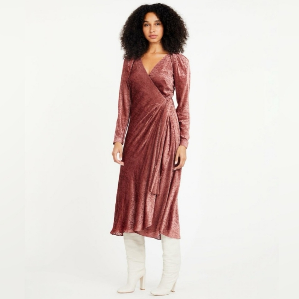 Tanya Taylor Textured Velvet Midi Wrap Dress